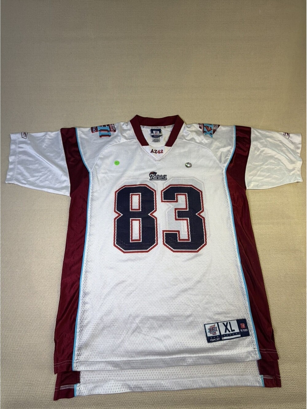 RARE Wes Welker #83 NEW ENGLAND PATRIOTS SUPER BOWL XLII Reebok Jersey Men’s XL